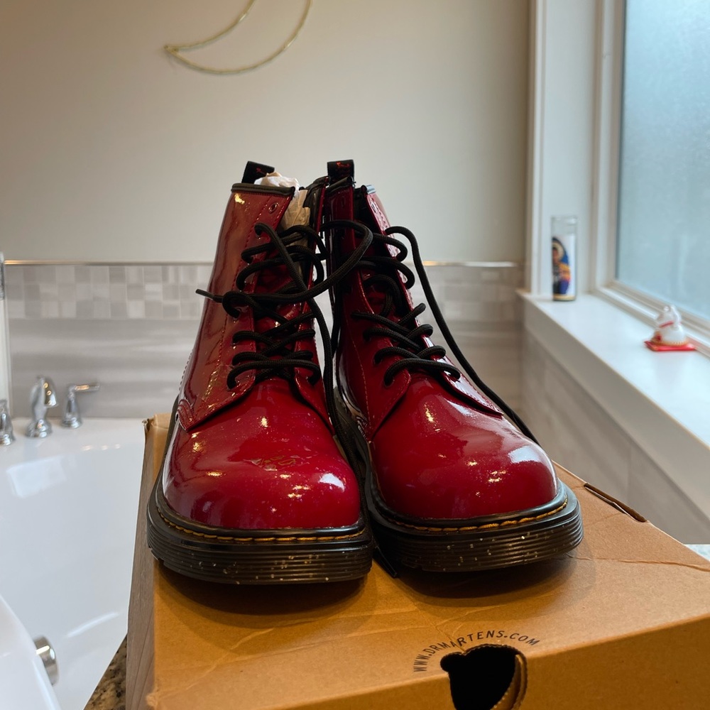 Brand new patent red sparkle Doc Martens